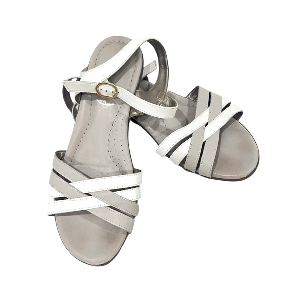 Thomas Munz padded insole tan and white flat sandals size 9 adjustable b…